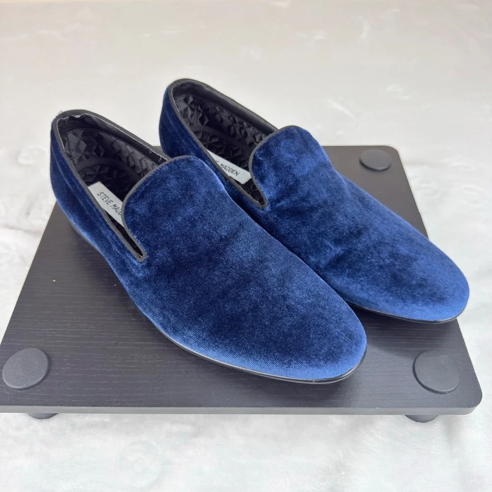 Steve Madden Laight Mens Blue Velvet Loafers Formal Smoking Slippers Size 10 New
